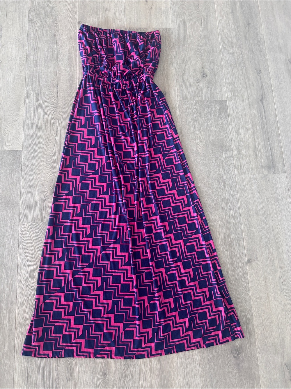 5th & Love Strapless Pink and Navy Zigzag Maxi Dress